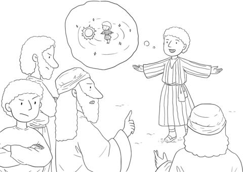 Genesis 37 9 11 Joseph'S Dreams   Dream About Sun And Moon And Stars Coloring Page